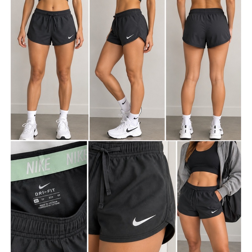 Nike Dri-FIT Womens Athletic Shorts Grey Mint Green Logo Waistband XS 0886